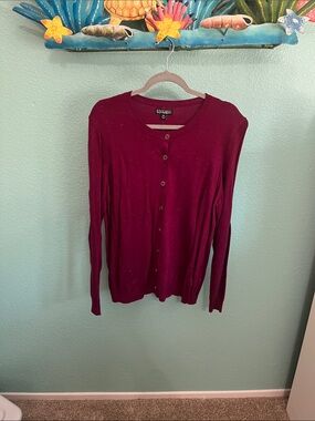 Nicole Miller Burgundy Button-Front Cardigan Sweater
